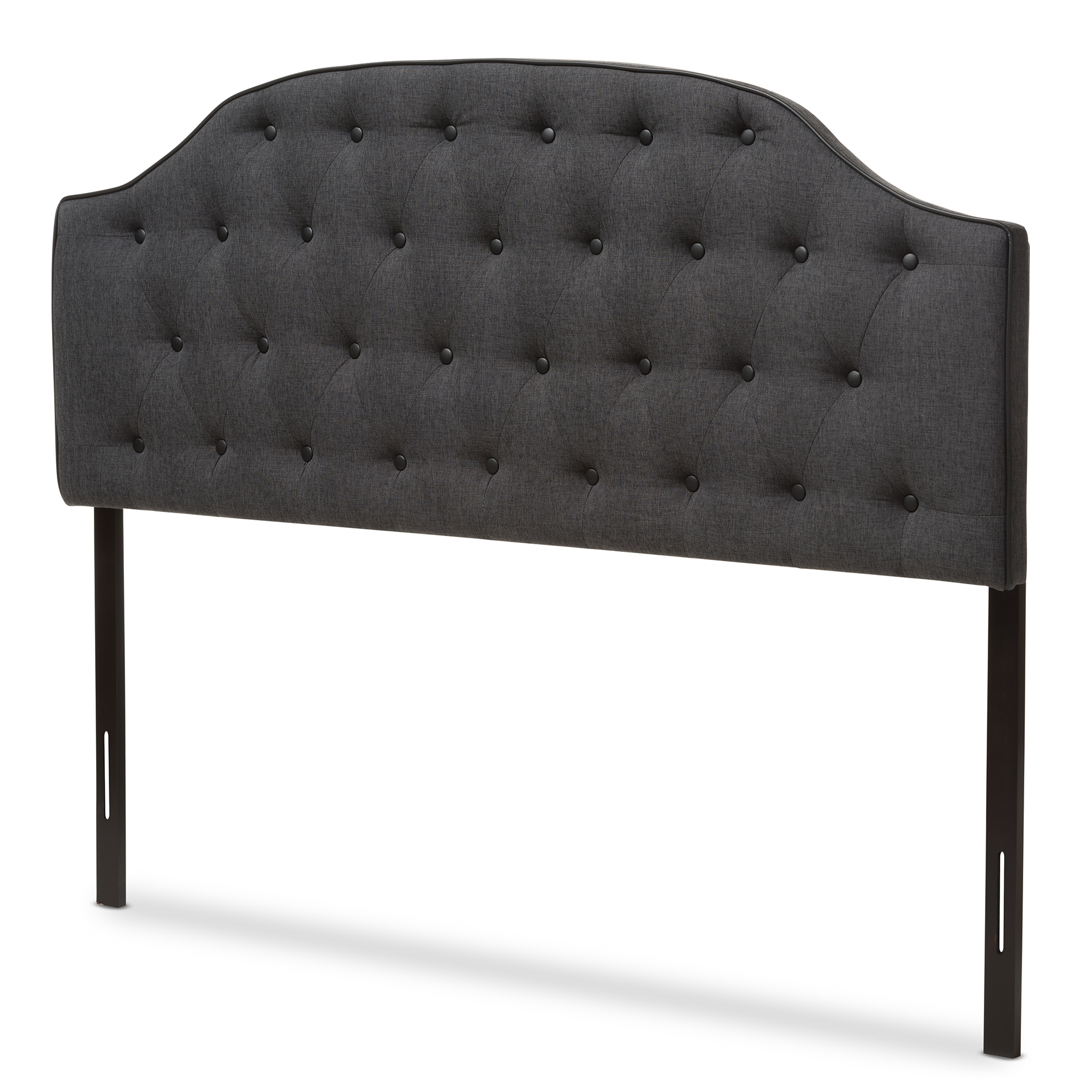 Baxton Studio Windsor Modern and Contemporary Dark Grey Fabric Upholstered Scalloped Buttoned Queen Size Headboard Affordable modern furniture in Chicago, classic bedroom furniture, modern bed, cheap queen bed